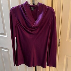 Purple Draped Long Sleeve 100% Silk Top